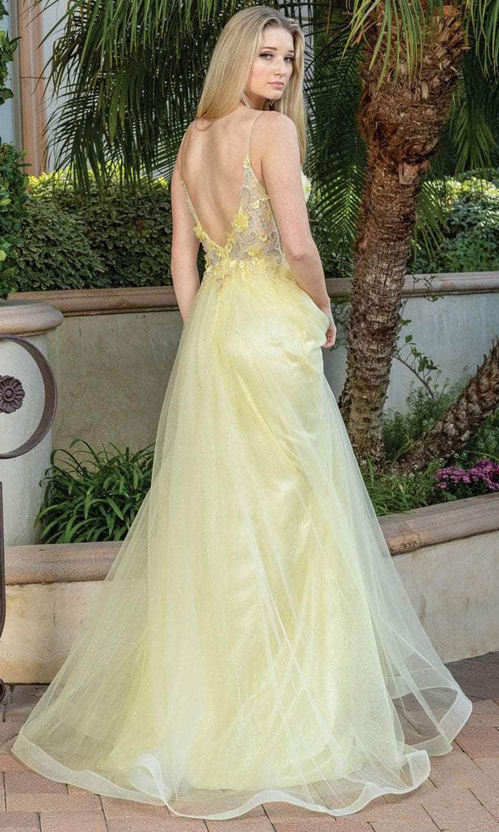 Dancing Queen 4276 - Floral Sleeveless Long Dress In Yellow