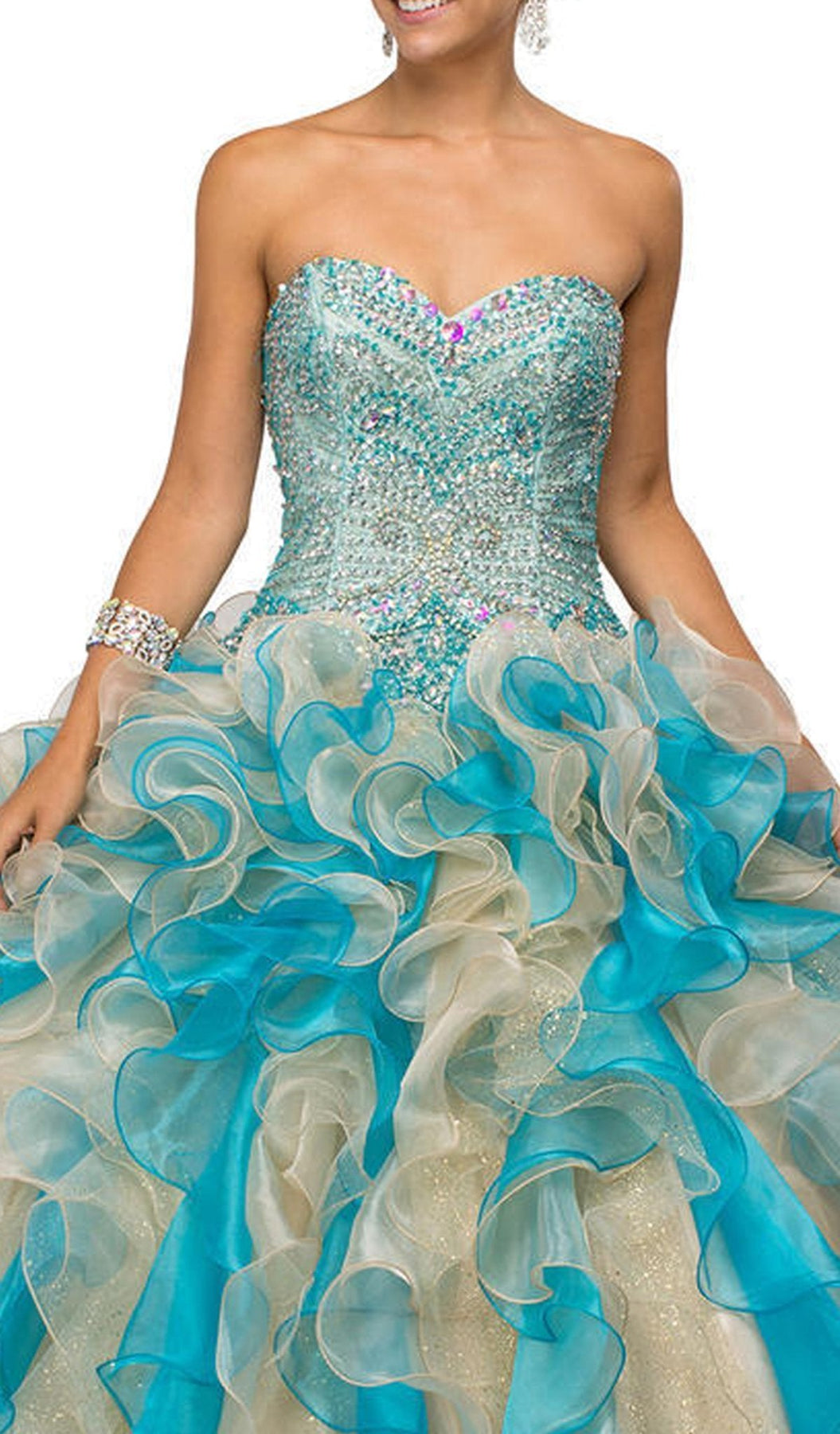 Dancing Queen - 8947 Shimmering Strapless Ruffled Quinceanera Ballgown Special Occasion Dress