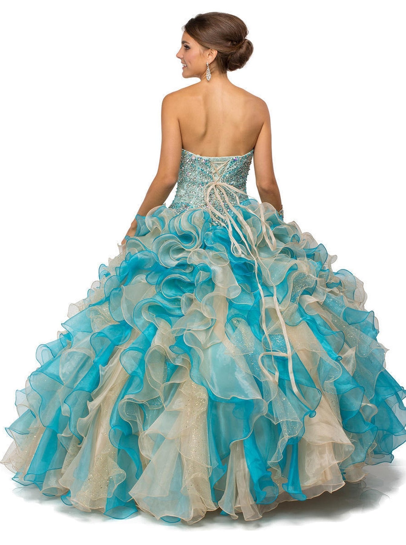 Dancing Queen - 8947 Shimmering Strapless Ruffled Quinceanera Ballgown Special Occasion Dress