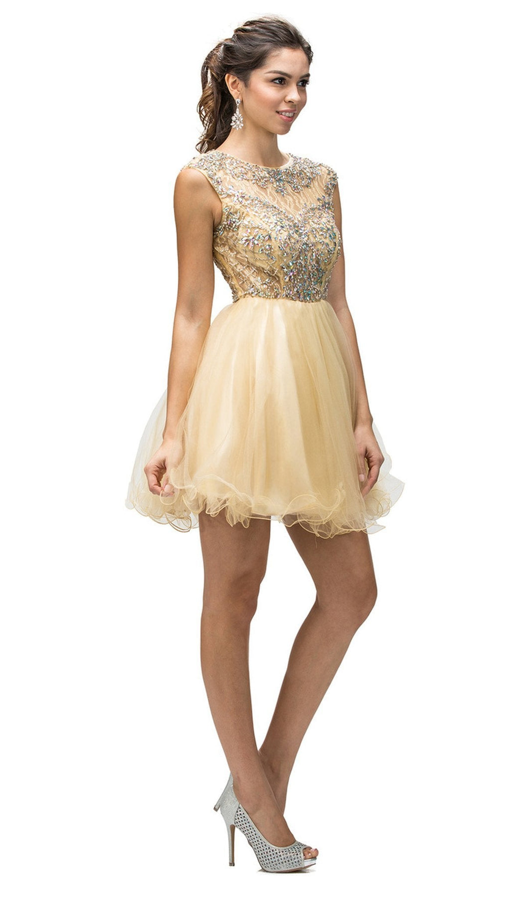 Dancing Queen - 9149 Cap Sleeve Crystal Beaded Cocktail Dress Party Dresses