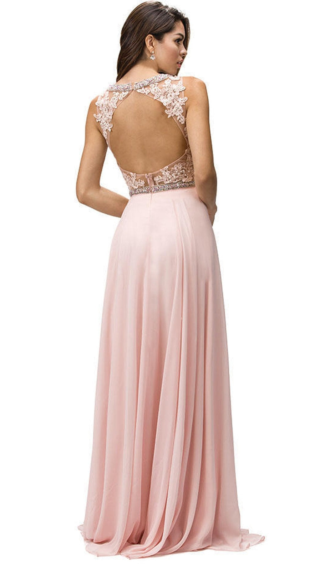 Dancing Queen - 9281 Sleeveless Open Back Chiffon Long Prom Dress Special Occasion Dress