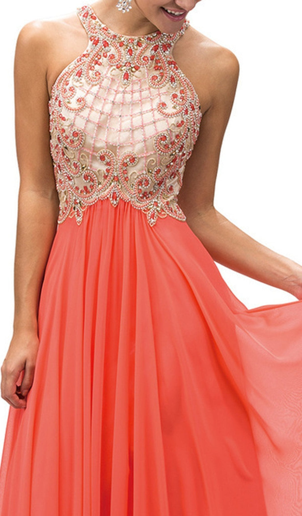 Dancing Queen - 9298 Embellished Halter A-line Evening Dress Special Occasion Dress