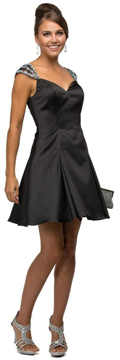 Dancing Queen - 9476 Jeweled Cap Sleeve Sweetheart Satin Cocktail Dress Cocktail Dresses