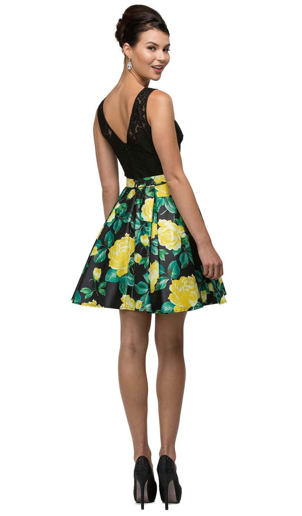 Dancing Queen - 9517 Floral Print Illusion A-Line Cocktail Dress Special Occasion Dress