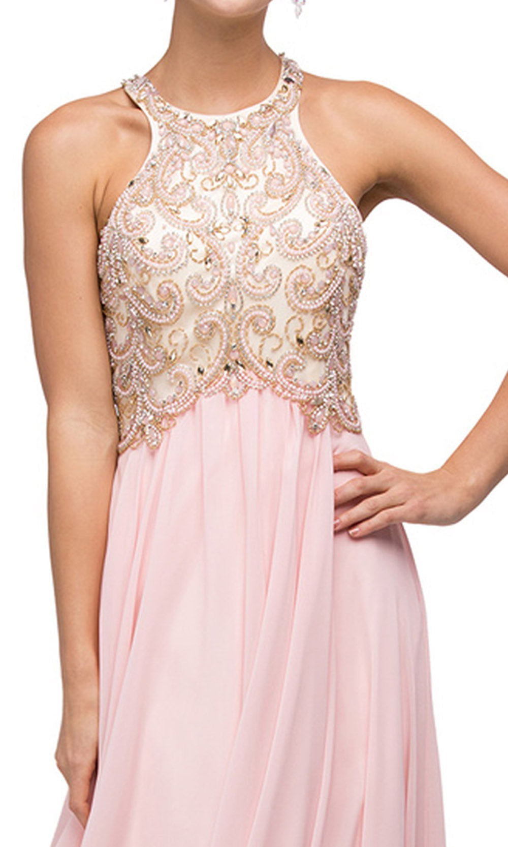 Dancing Queen Chiffon Halter A-Line Evening Dress 9776 CCSALE In Blush