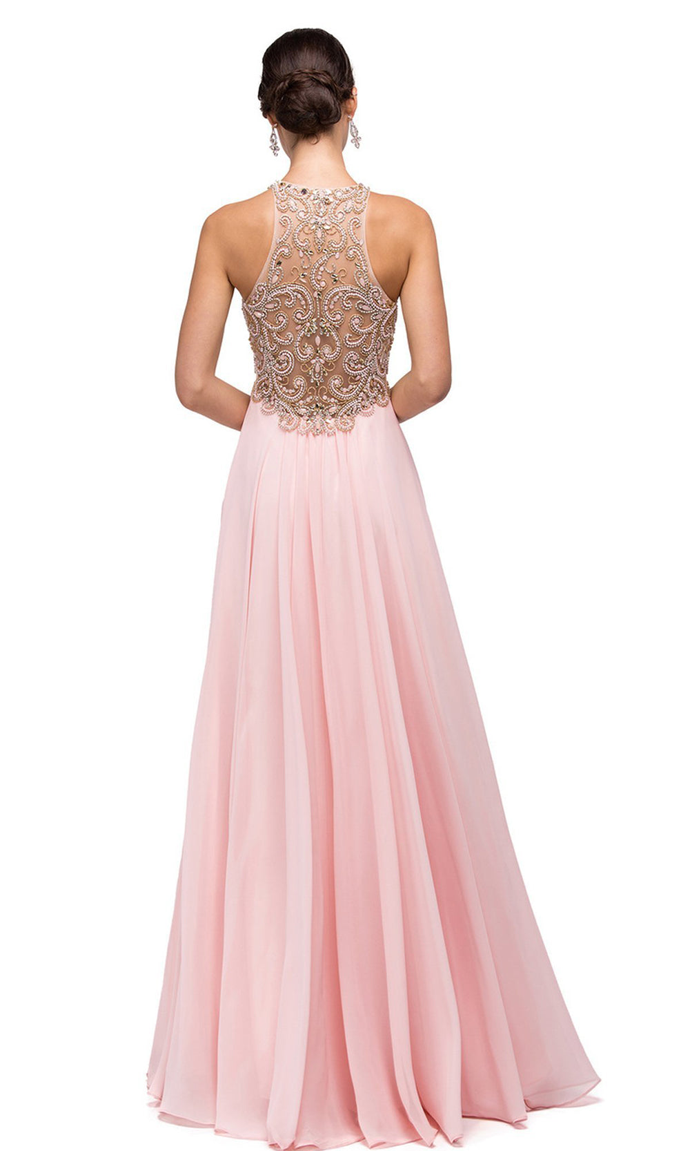 Dancing Queen Chiffon Halter A-Line Evening Dress 9776 CCSALE In Blush