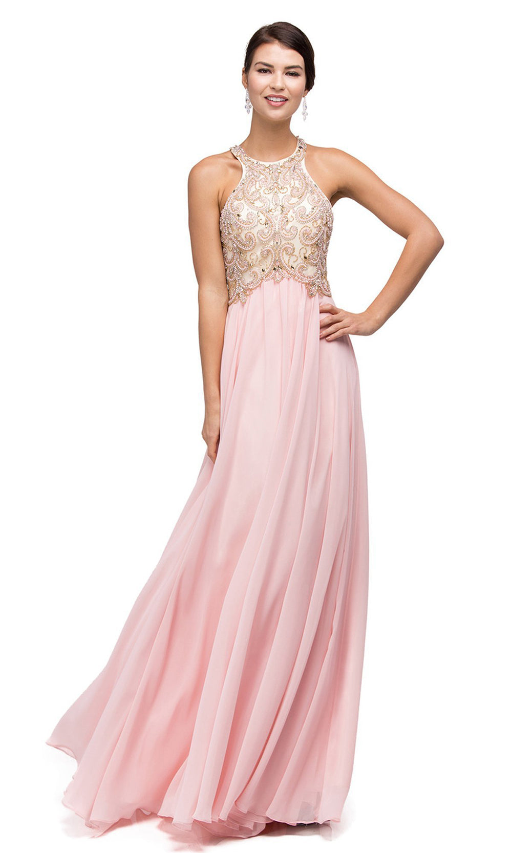 Dancing Queen Chiffon Halter A-Line Evening Dress 9776 CCSALE In Blush