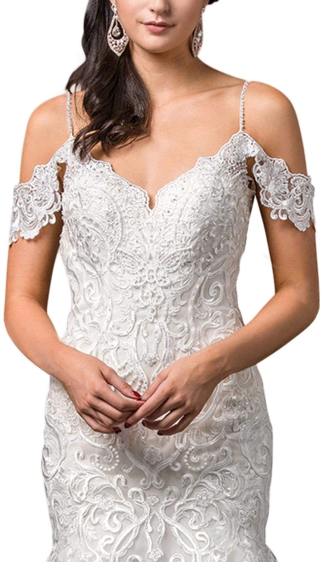 Dancing Queen Bridal - 100 Lace Embroidered Trumpet Wedding Dress Special Occasion Dress