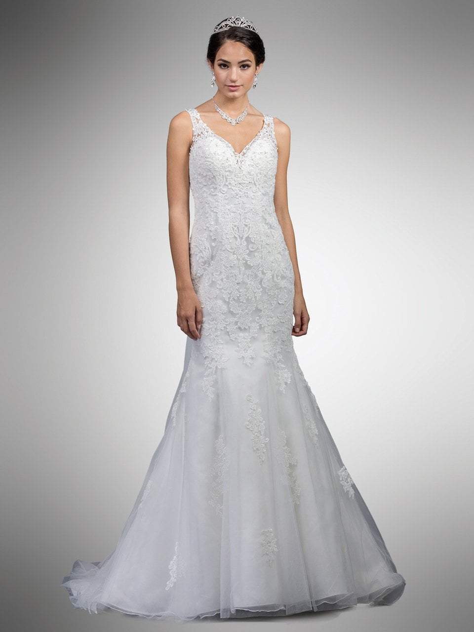 Dancing Queen Bridal - 34 Foliage Lace Ornate Trumpet Gown Bridal Dresses XS / Off White