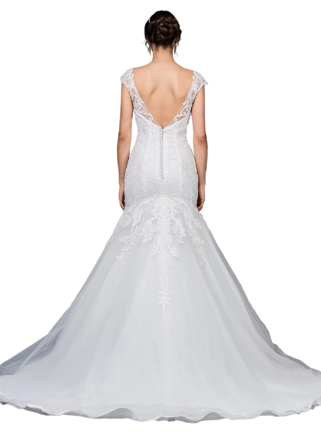 Dancing Queen Bridal - 58 Lace Applique Bateau Trumpet Gown Wedding Dresses