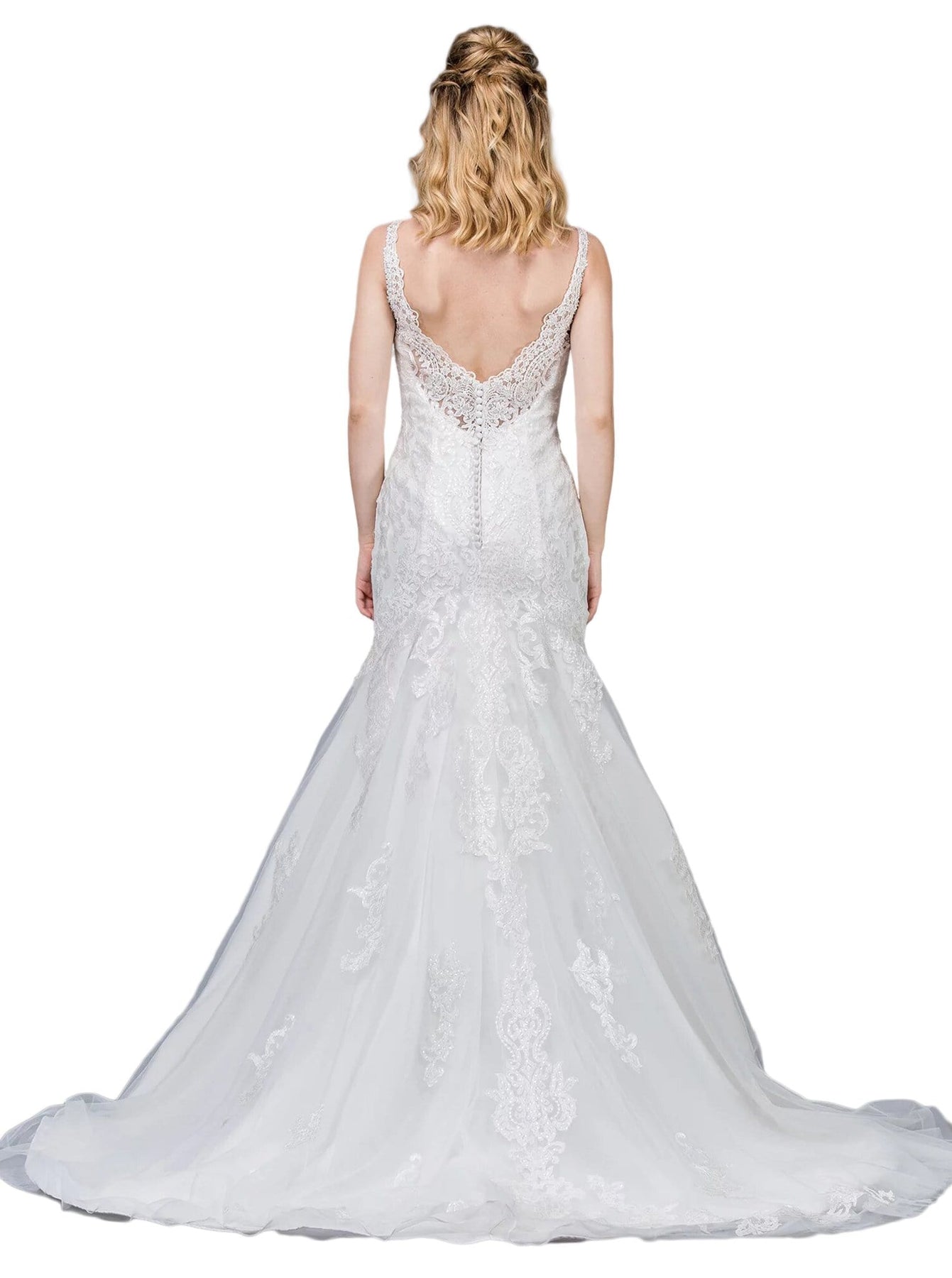 Dancing Queen Bridal - 68 Applique V-neck Trumpet Gown With Train Special Occasion Dress