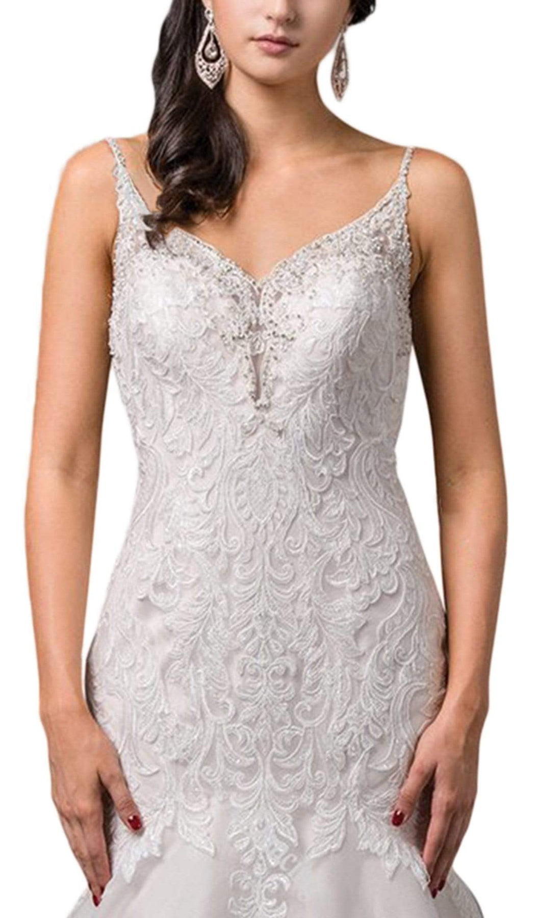 Dancing Queen Bridal - 82 Embroidered V-Neck Trumpet Wedding Dress Special Occasion Dress