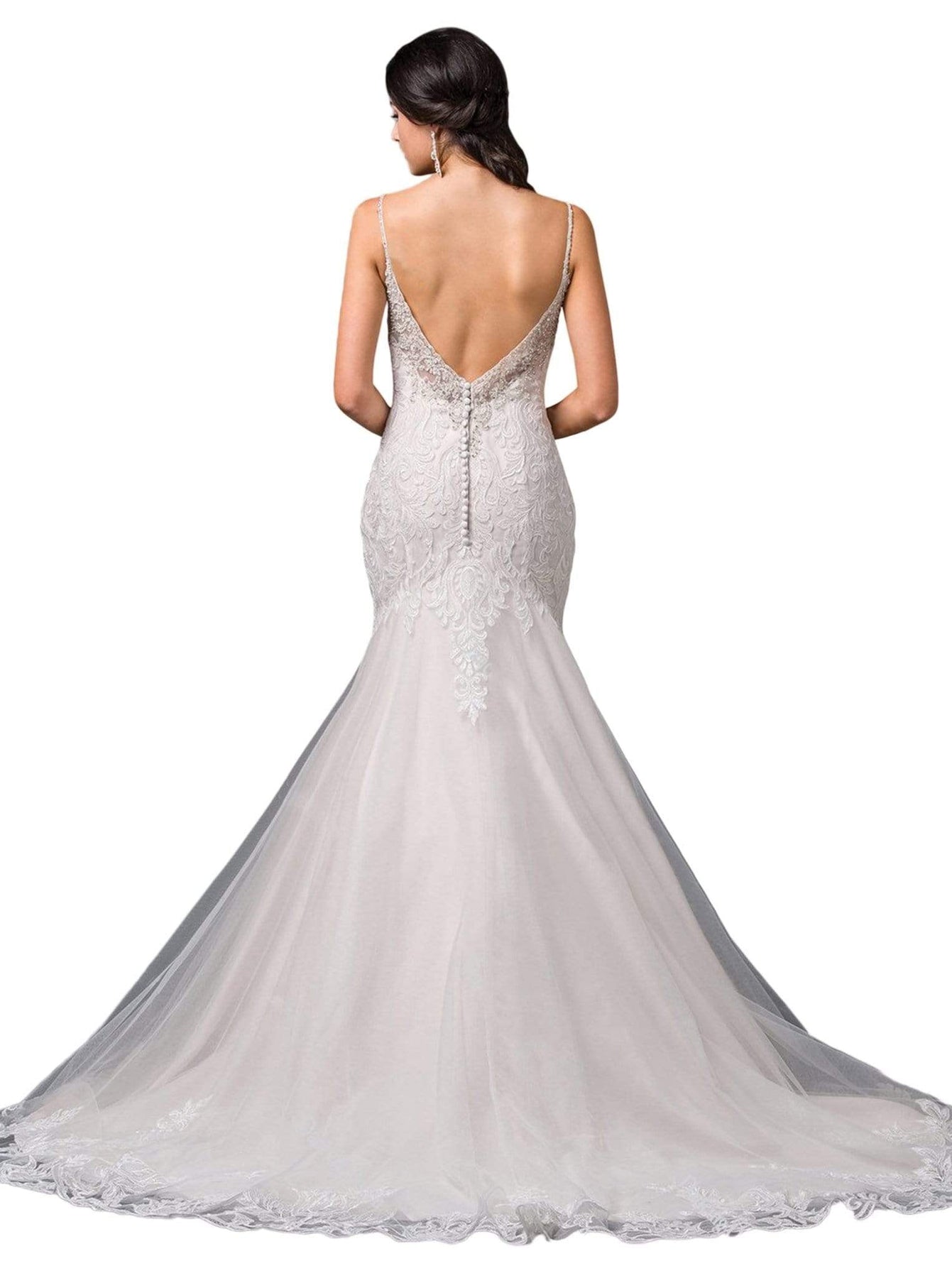 Dancing Queen Bridal - 82 Embroidered V-Neck Trumpet Wedding Dress Special Occasion Dress