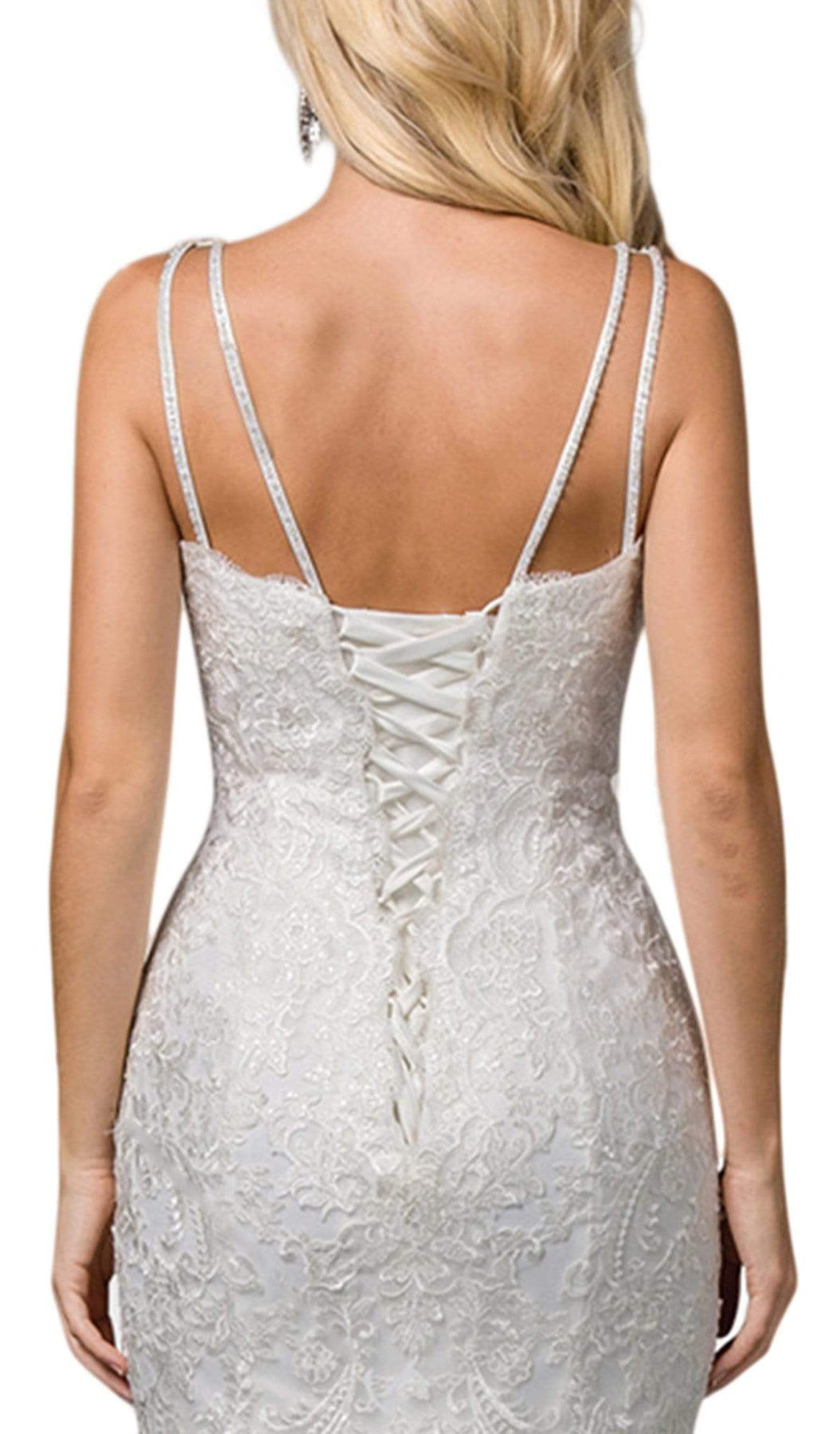 Dancing Queen Bridal - 86 Embroidered Plunging V-neck Trumpet Gown Wedding Dresses