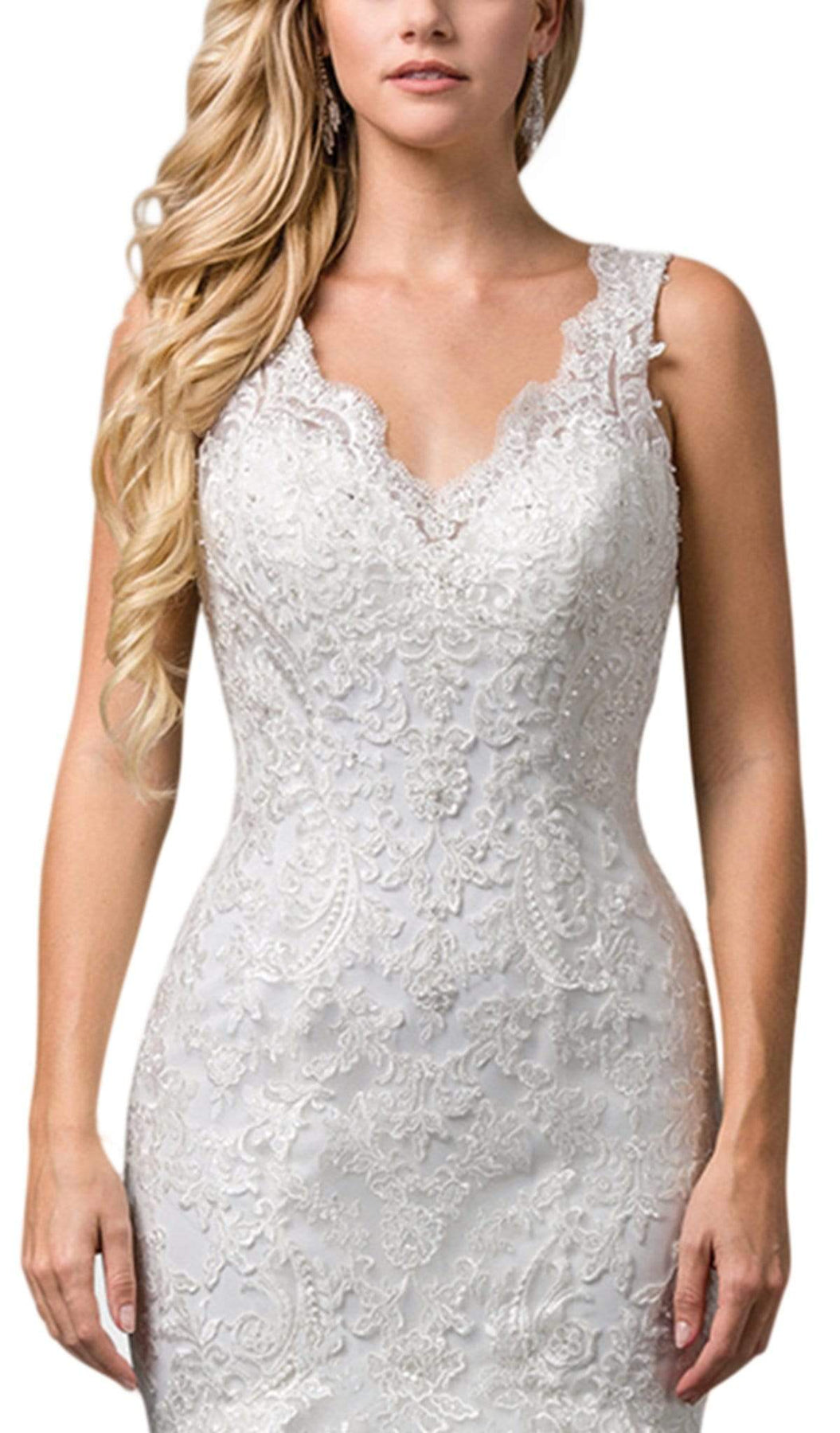 Dancing Queen Bridal - 86 Embroidered Plunging V-neck Trumpet Gown Wedding Dresses