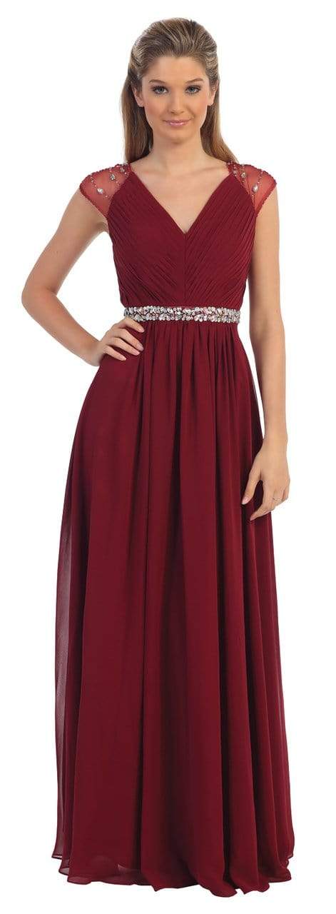 Illusion Neck Chiffon Dresses with Cap Sleeves Orange Plus Size main image 0