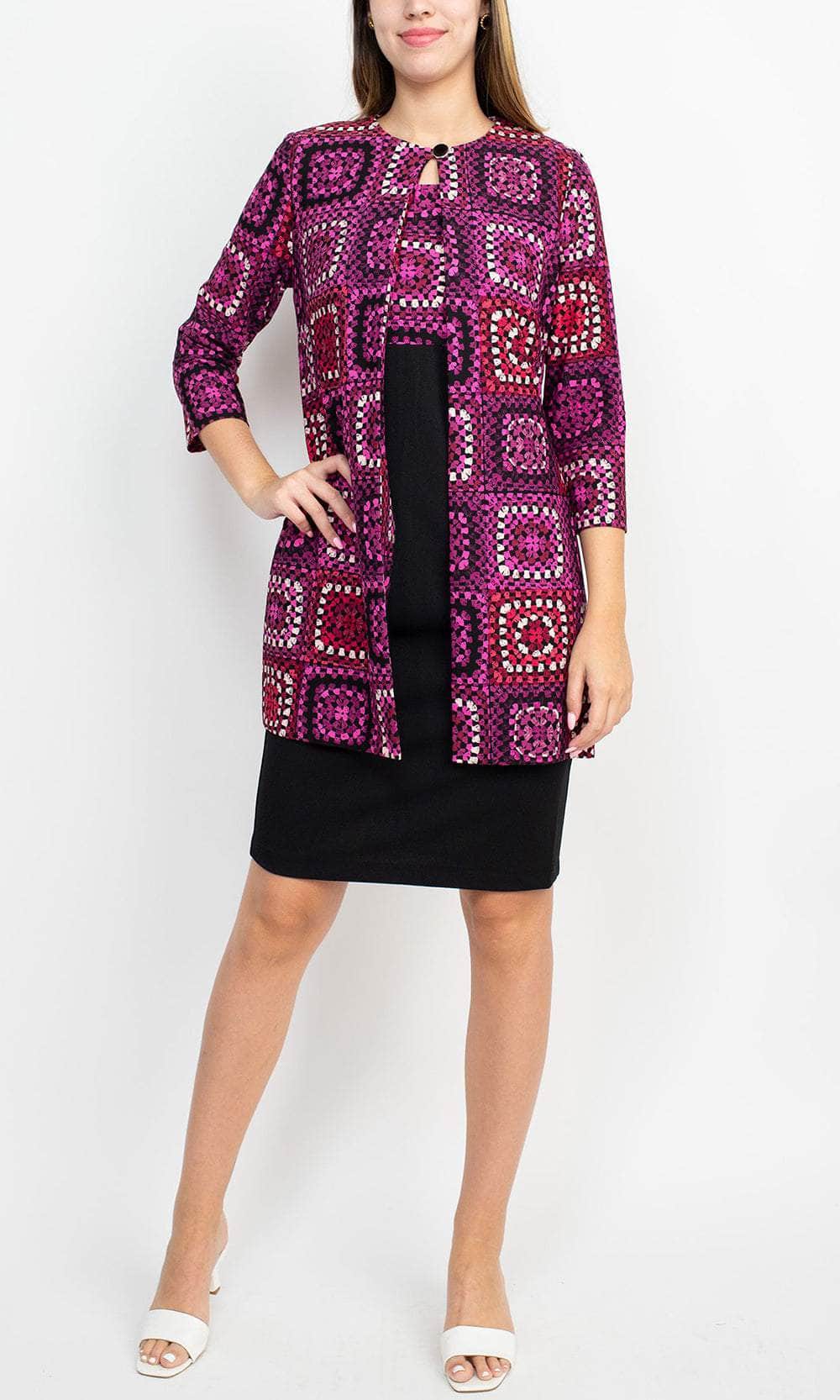 Danny & Nicole 27127M - Knee-Length Crepe Sheath Dress - Jacket, Sleeveless, Back Zipper Closure 18 / Black Fuchsia Danny & Nicole 27127M - Knee-Length Crepe Sheath Dress - Jacket, Sleeveless, Back Zipper Closure 18 / Black Fuchsia