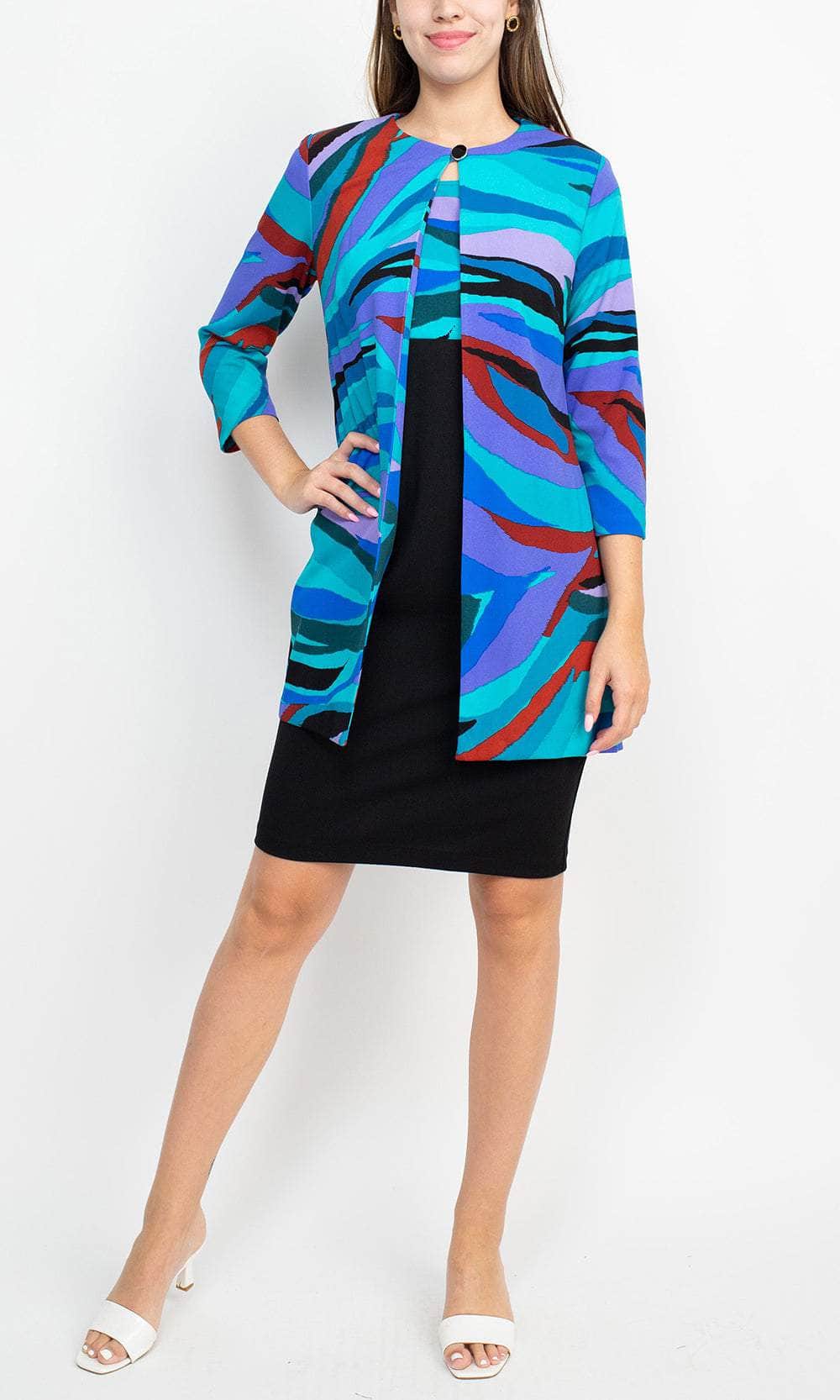 Danny & Nicole 27141M - Knee-Length Crepe Sheath Dress - Sleeveless, Jacket, Back Zipper Closure 14 / Black Teal Danny & Nicole 27141M - Knee-Length Crepe Sheath Dress - Sleeveless, Jacket, Back Zipper Closure 14 / Black Teal