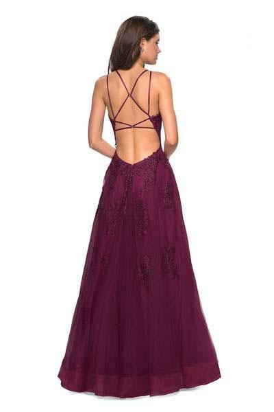 La Femme - 27143 Lace Embroidered Halter A-Line Gown In Purple