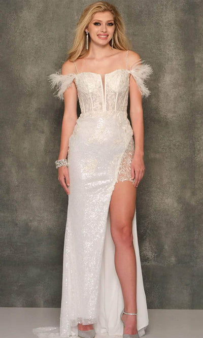 Dave & Johnny 11007 - Cold Shoulder Corset Prom Gown Special Occasion Dress 00 /  White