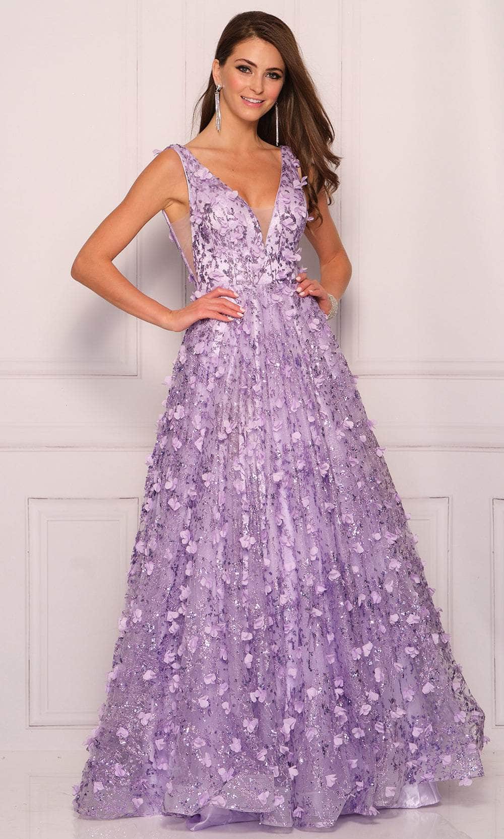 dave and johnny prom dresses & 11093 - Long Glitter Tulle Ballgown Dress Plunging V Zapakasa Women Sparkly Black Color:Deep Down NON-LSS'S