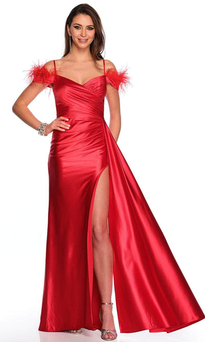 Dave & Johnny 11217 - Cold Shoulder Ruched Prom Gown Special Occasion Dress 00 /  Red