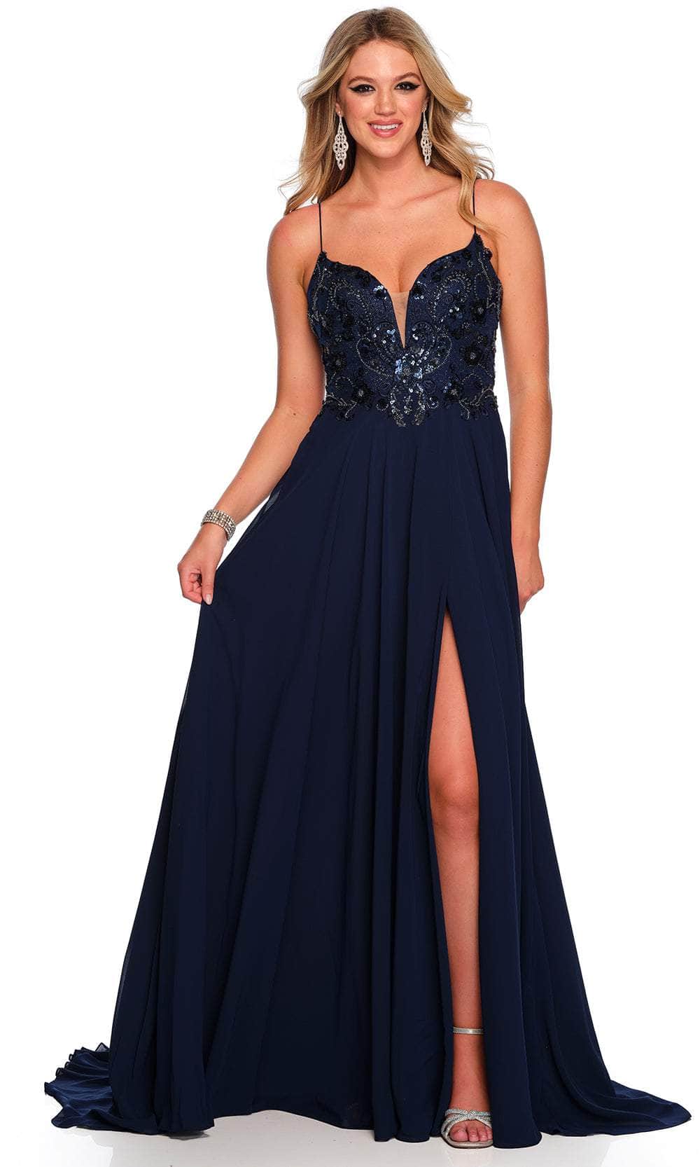 Dave & Johnny 11241 - Embroidered Top Prom Gown Special Occasion Dress 00 /  Navy
