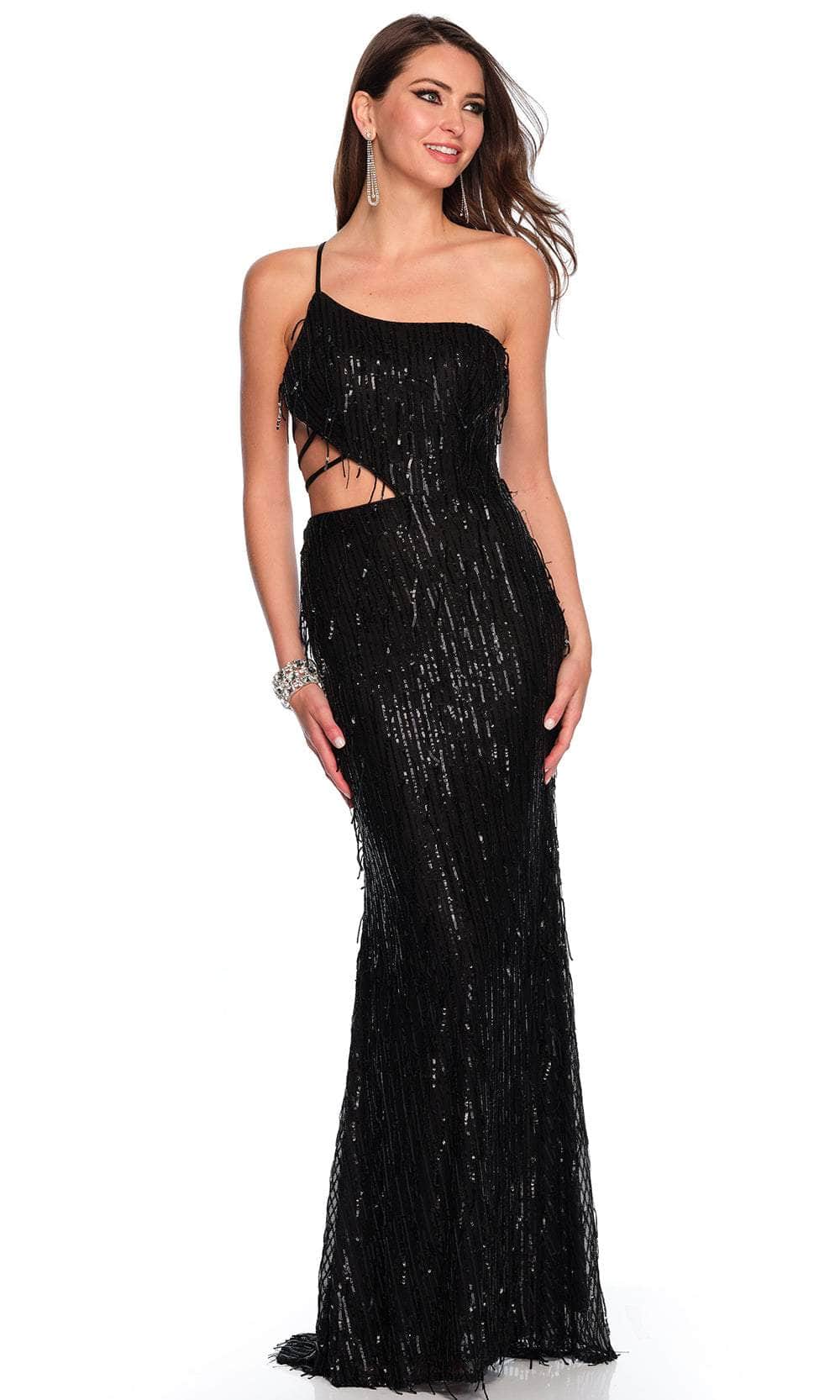 Dave & Johnny 11302 - Sequined Fringe Prom Gown Special Occasion Dress 00 /  Black