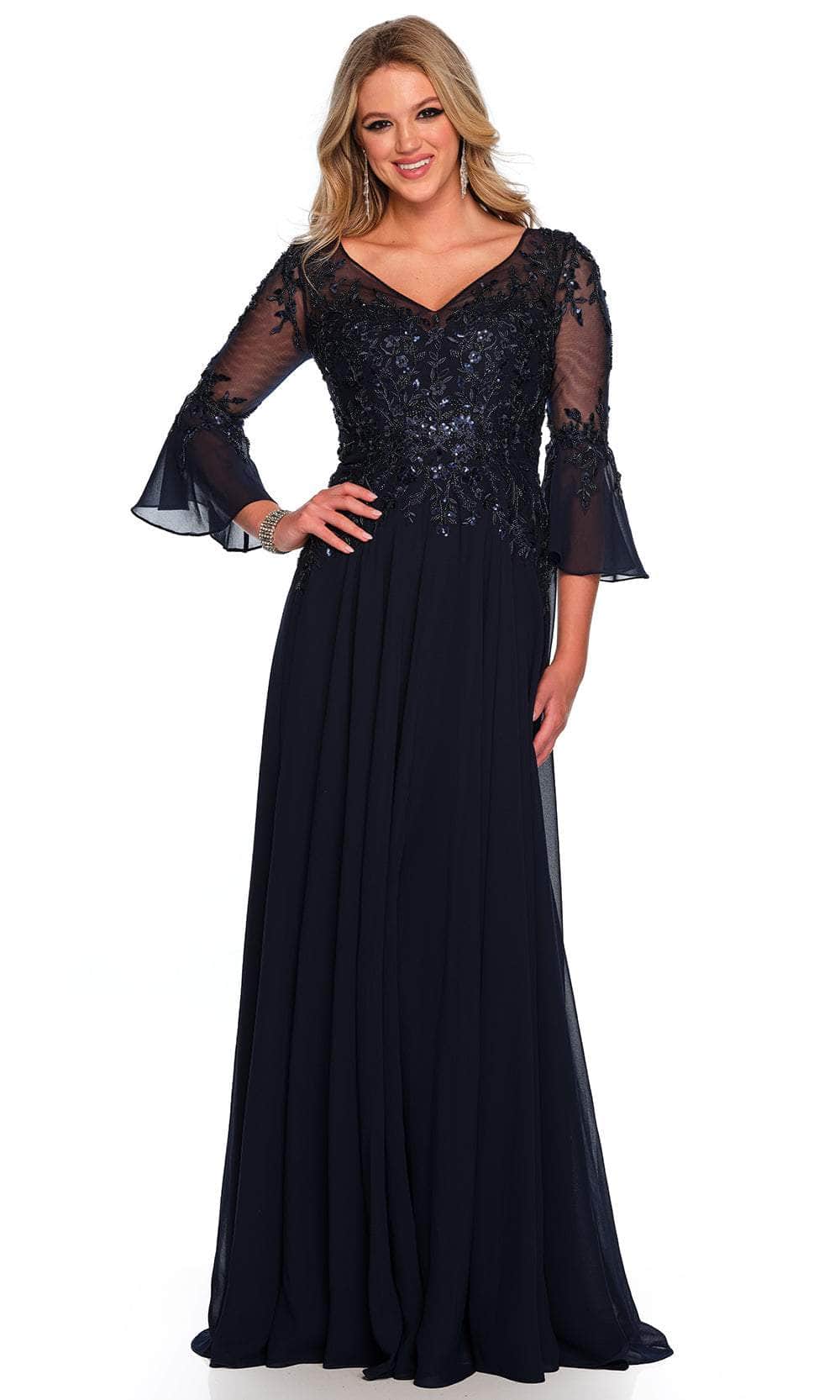 Dave & Johnny 11602 - Chiffon V-Neck Gown Special Occasion Dress 00 /  Navy Blue