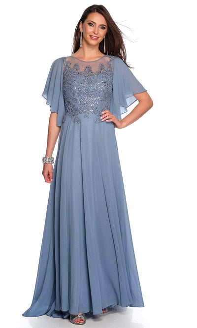 Dave & Johnny 11676 - Illusion Jewel A-Line Formal Gown Special Occasion Dress 00 /  Smoke Blue