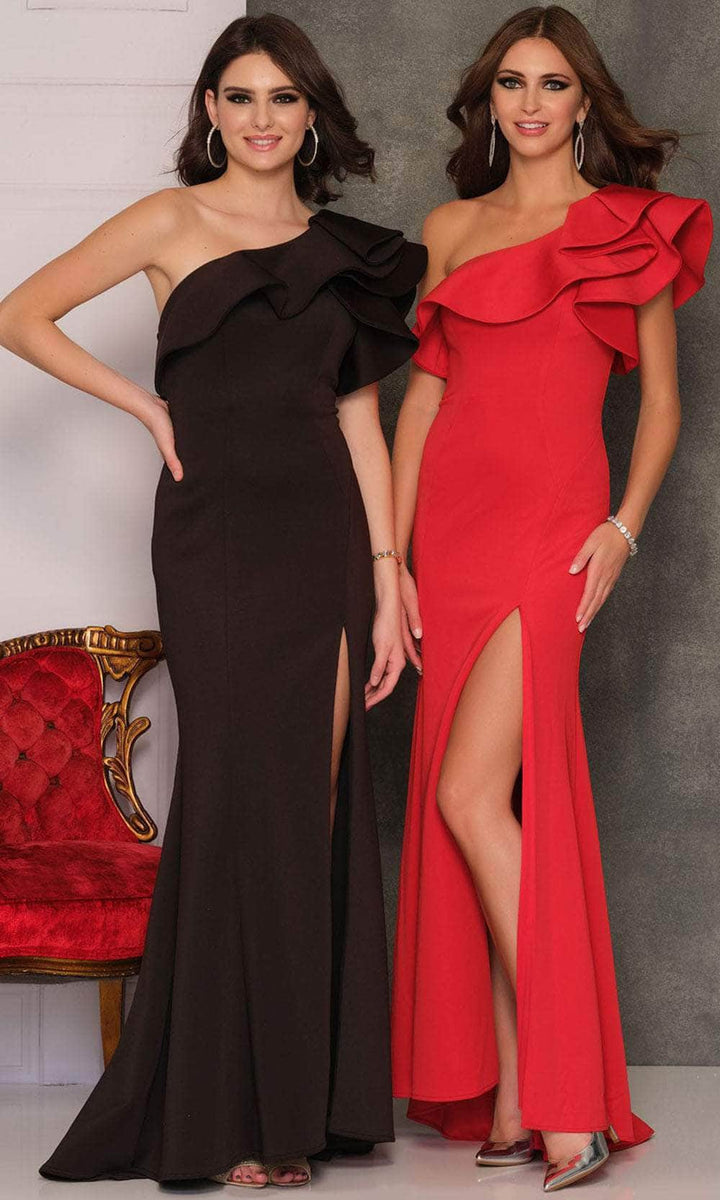 Dave & Johnny - High Slit Gown A8568 In Black and Red