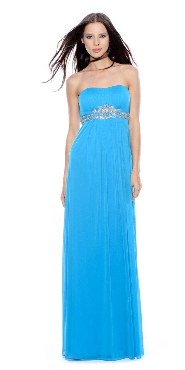 Decode 1.8 - 181511 Bead Embellished Empire Waist Sheath Dress in Blue