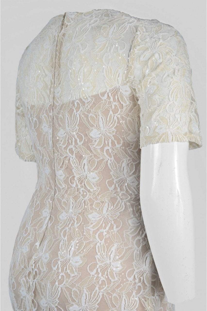Decode 1.8 - 182949W Half-Sleeve Floral Lace Long Dress in White and Neutral