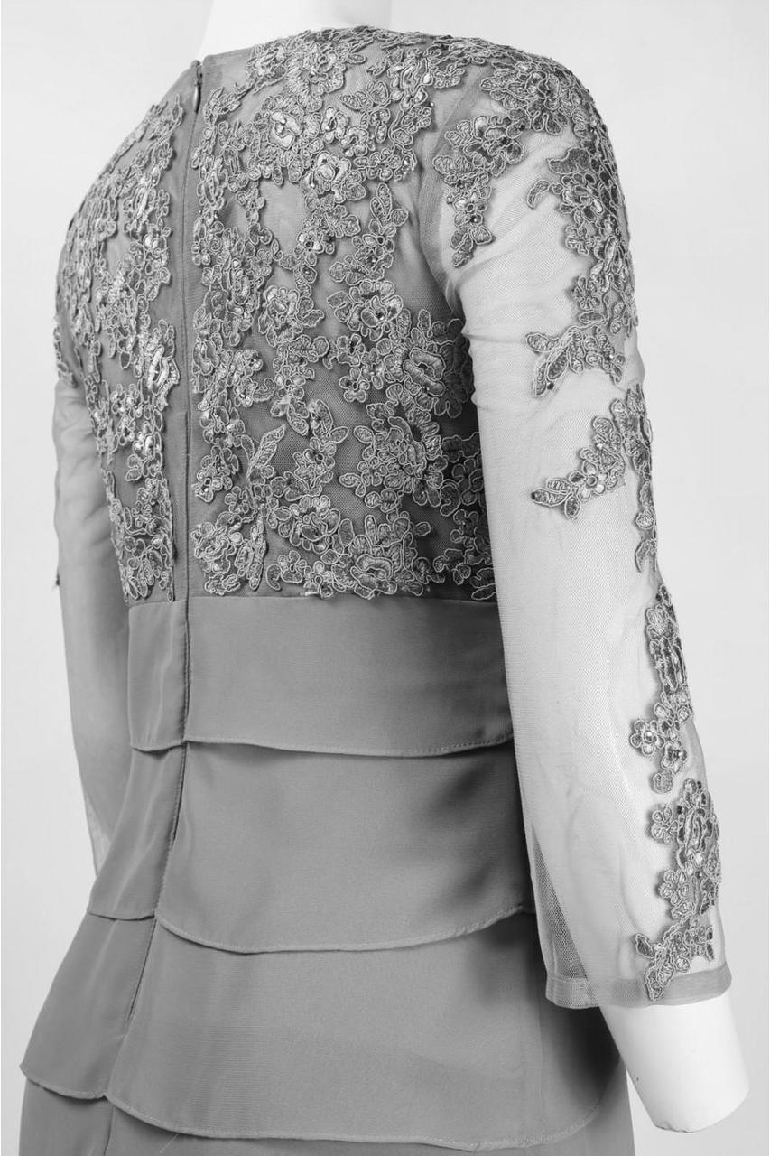 Decode 1.8 - Applique Tiered Chiffon Dress 183184 in Silver