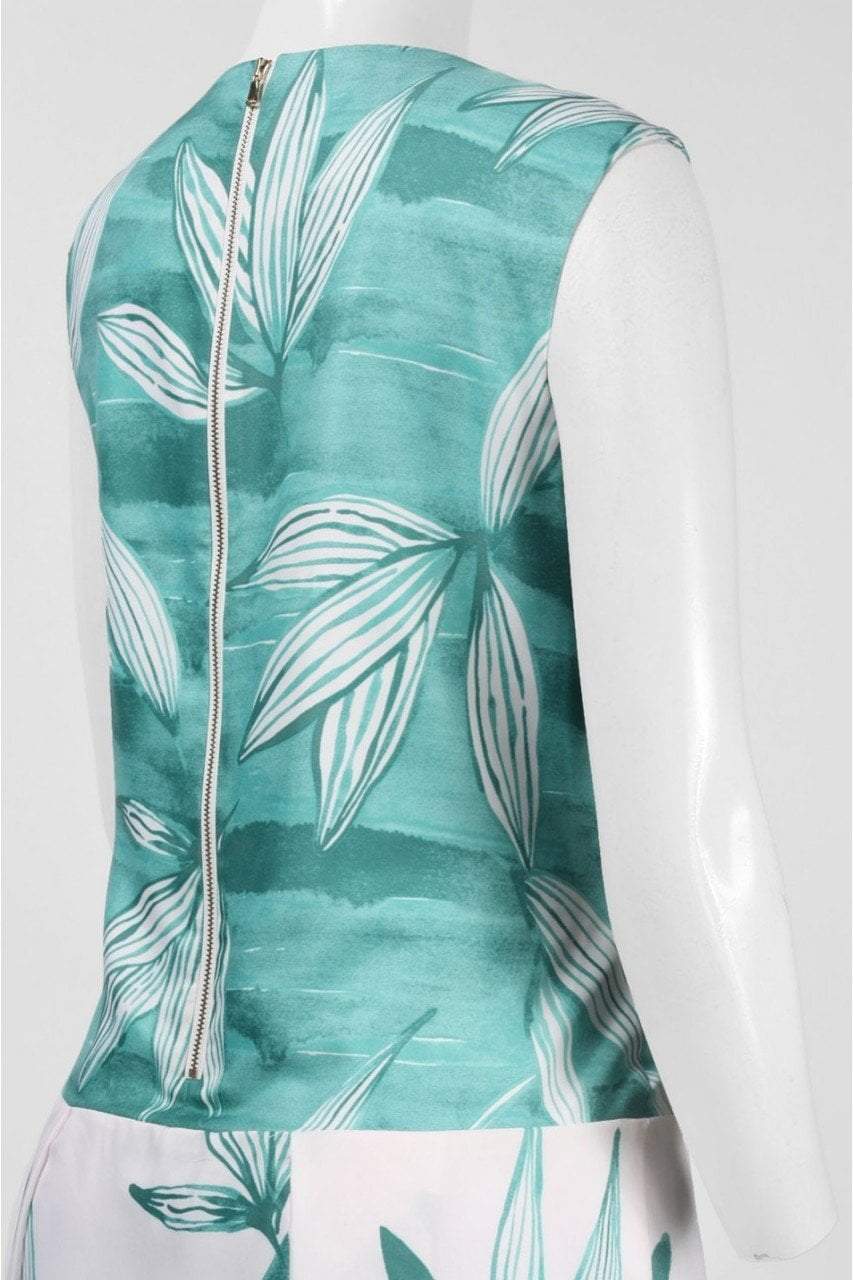 Donna Morgan - D4247M Watercolor Drop Waist Dress in Green and Multi-Color