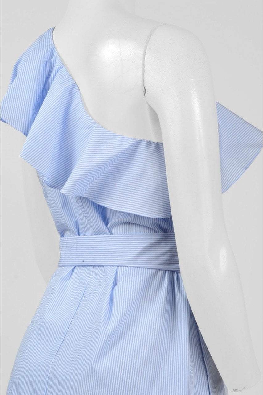 Donna Morgan - D5239M Ruffled Asymmetric A-line Dress in Blue and White