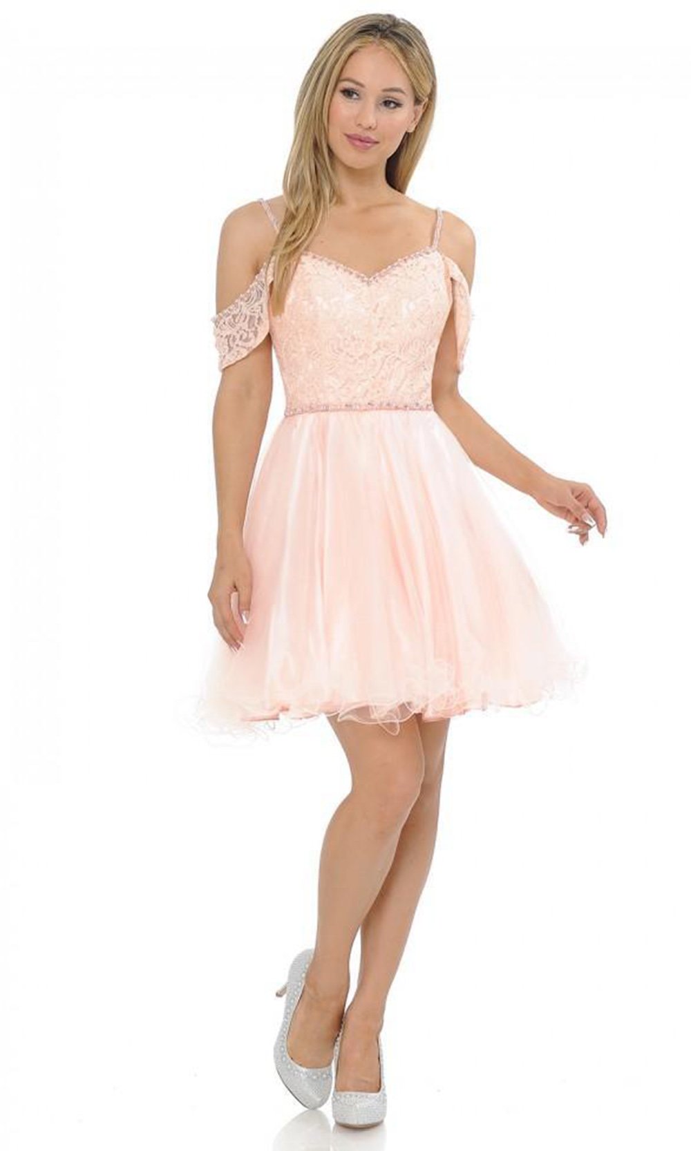 Lenovia - Bedazzled V-neck Tulle A-line Dress 8129 In Pink