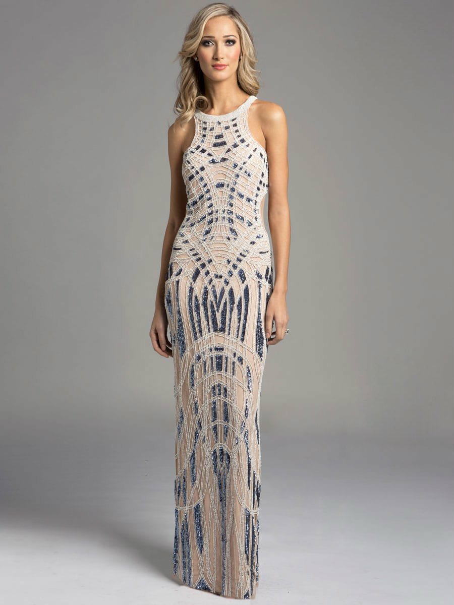 Lara Dresses 33254 - Long Sheath Dress - Beaded, Mid-Open back, Leg slit, Fitted, Hidden back zipper ADASA Lara Dresses 33254 - Long Sheath Dress - Beaded, Mid-Open back, Leg slit, Fitted, Hidden back zipper ADASA
