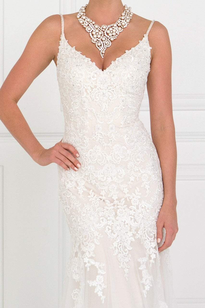 Elizabeth K Bridal - GL1515 Beaded Lace V-neck Trumpet Bridal Gown Bridal Dresses
