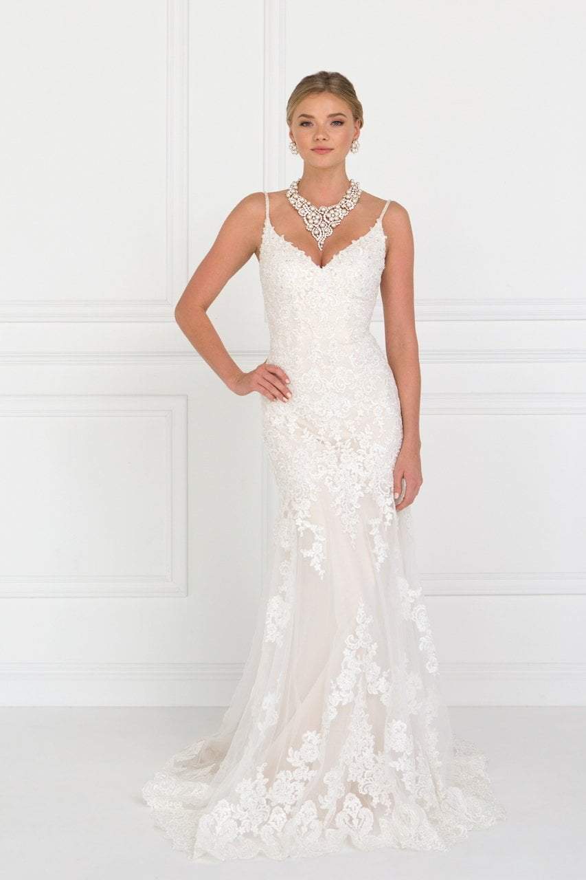 Elizabeth K Bridal - GL1515 Beaded Lace V-neck Trumpet Bridal Gown Bridal Dresses