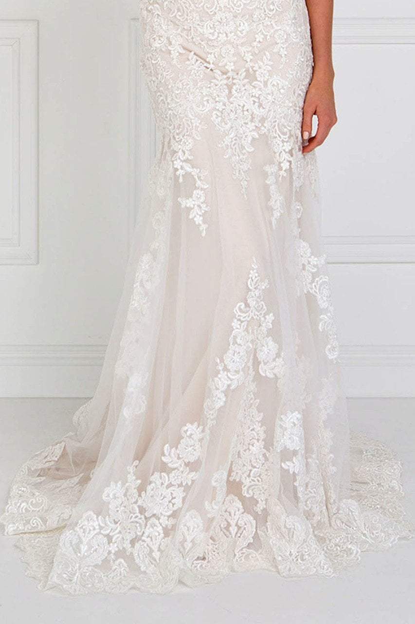 Elizabeth K Bridal - GL1515 Beaded Lace V-neck Trumpet Bridal Gown Bridal Dresses