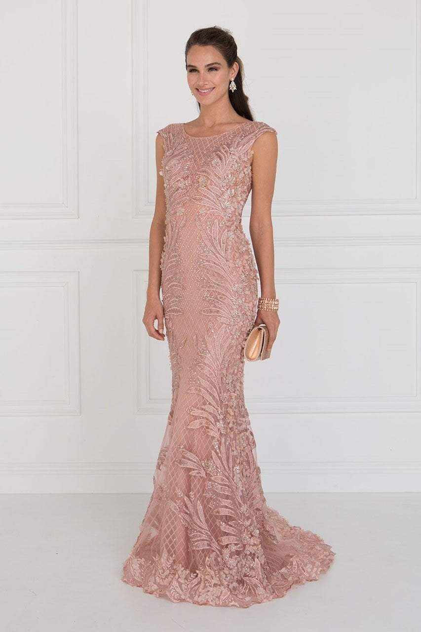 Elizabeth K Bridal - GL1534 Cap Sleeve Foliage Ornate Lattice Mermaid Gown Wedding Dresses XS / Mauve