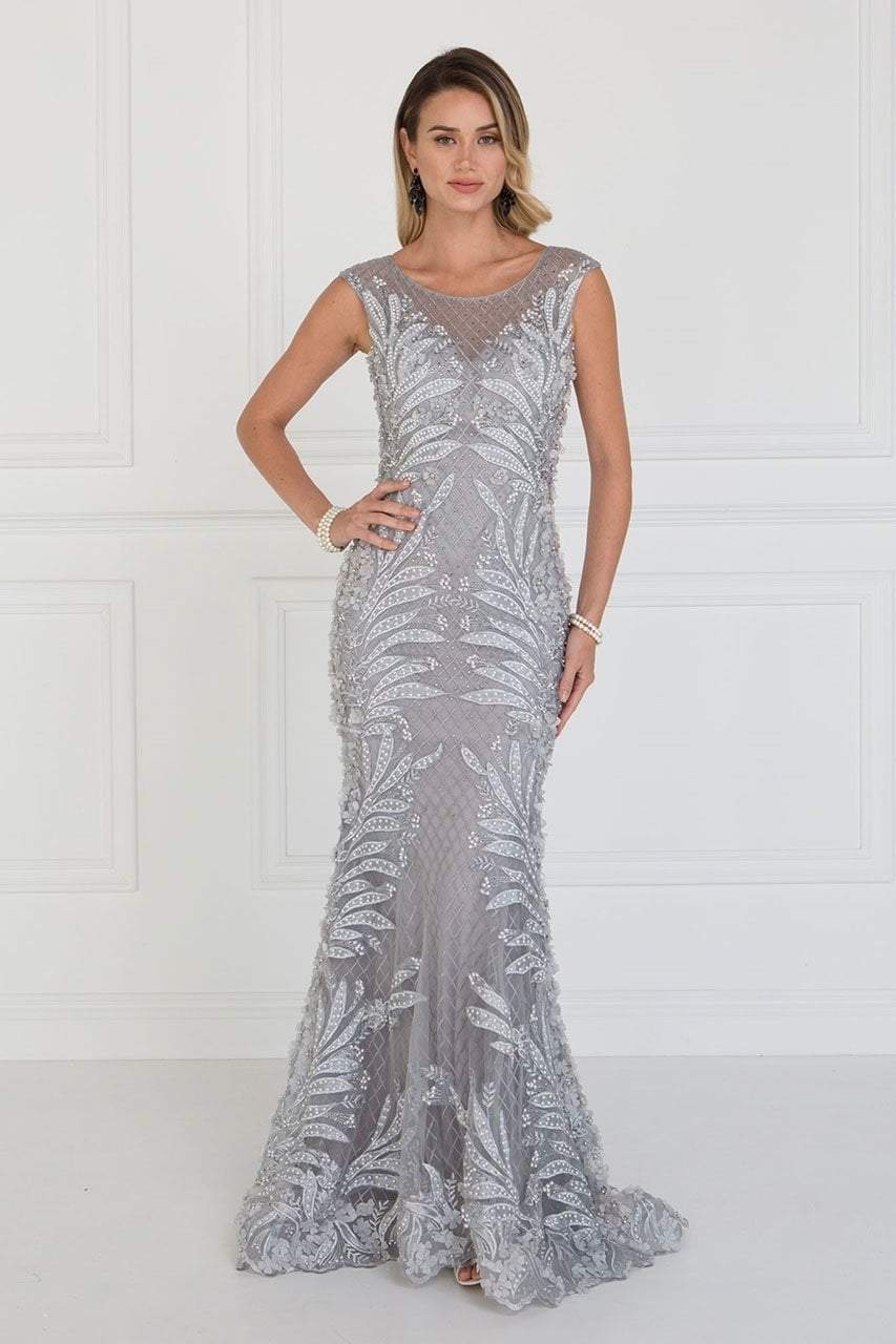 Elizabeth K Bridal - GL1534 Cap Sleeve Foliage Ornate Lattice Mermaid Gown Wedding Dresses XS / Silver