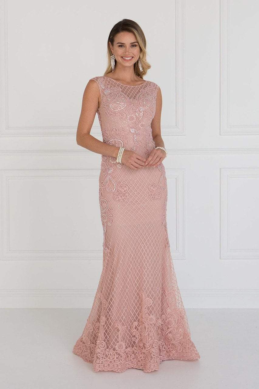Elizabeth K Bridal - GL1536 Embellished Sheer Bateau Sheath Dress Wedding Dresses