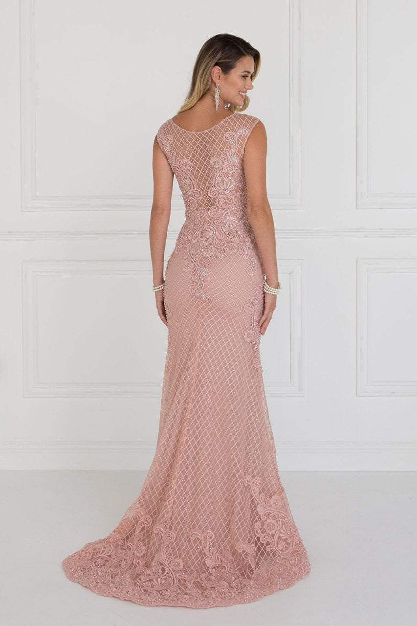 Elizabeth K Bridal - GL1536 Embellished Sheer Bateau Sheath Dress Wedding Dresses