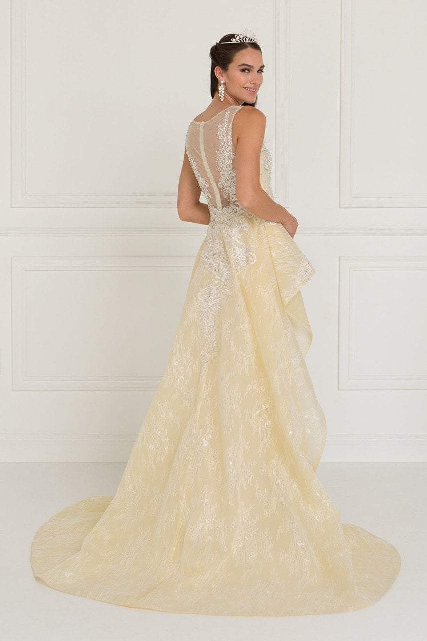 Elizabeth K Bridal - GL1538 Beaded Lace Peplum Organza Gown Special Occasion Dress