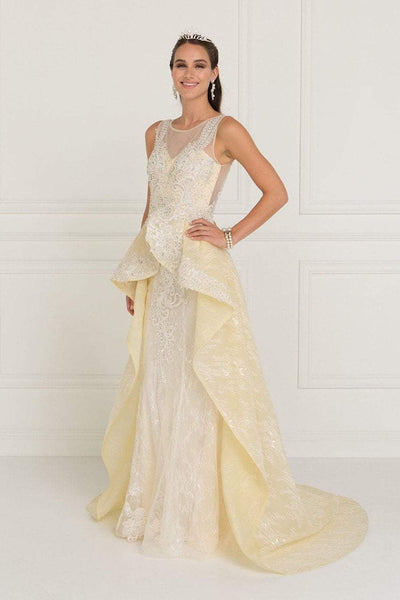 Elizabeth K Bridal - GL1538 Beaded Lace Peplum Organza Gown Special Occasion Dress