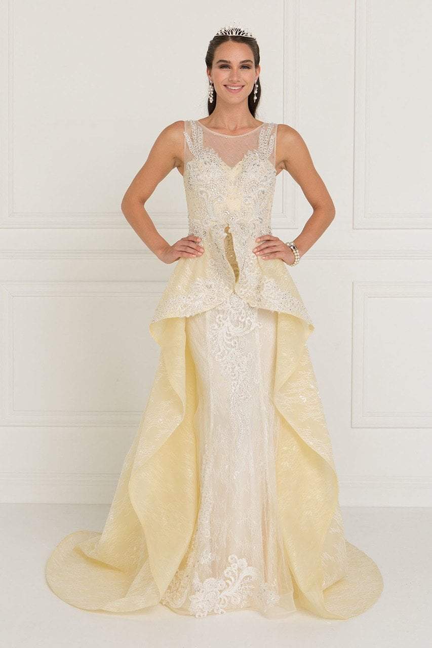Elizabeth K Bridal GL1538 - Long Sheath/A-line Dress - Lace, Sleeveless, Sheer fabric, Beaded lace, Sweetheart lining, Organza overlay, Sweep train ADASA Elizabeth K Bridal GL1538 - Long Sheath/A-line Dress - Lace, Sleeveless, Sheer fabric, Beaded lace, Sweetheart lining, Organza overlay, Sweep train ADASA