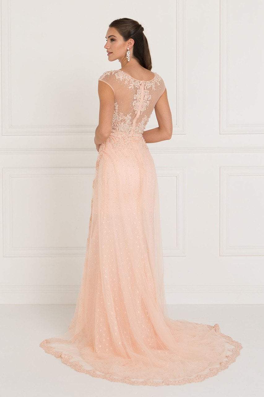 Elizabeth K Bridal - GL1539 Lace Embellished Illusion Jewel Sheath Dress Mother of the Bride Dresses