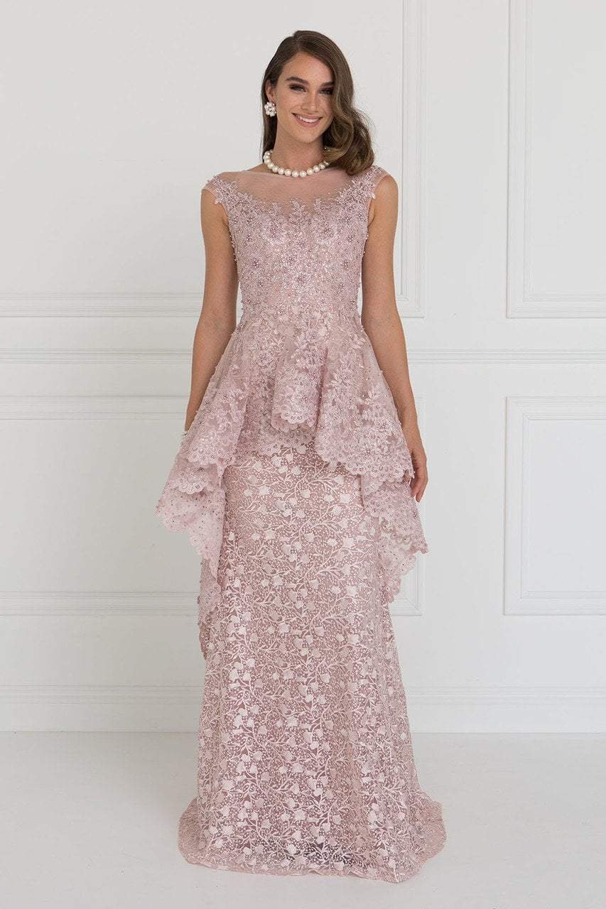 Elizabeth K Bridal - GL1584 Lace Illusion Bateau Gown with Tulle Overlay Wedding Dresses XS / D/Rose